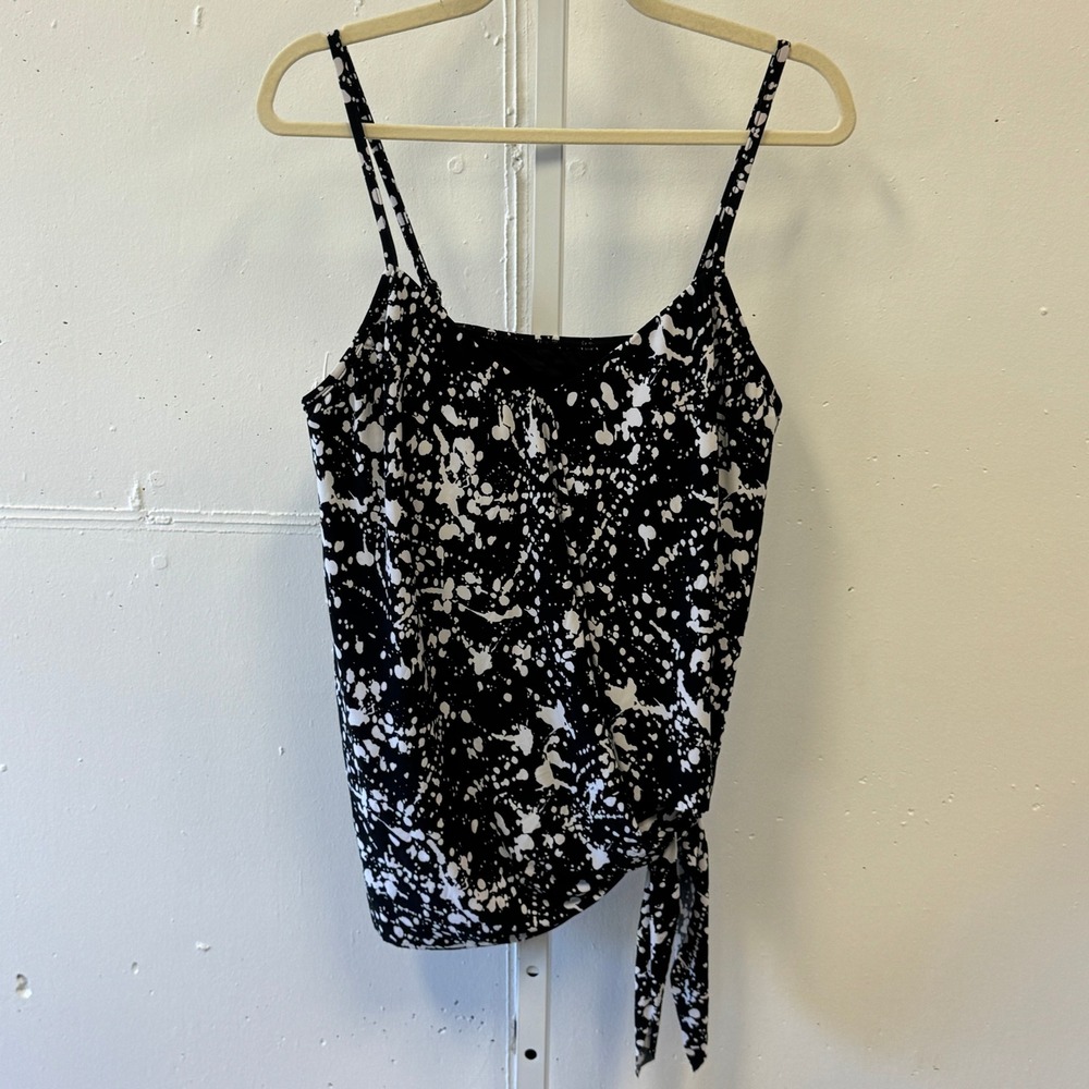 Magicsuit Black White Splatter Side Tie Tankini Swim Top Underwire 12 6010440